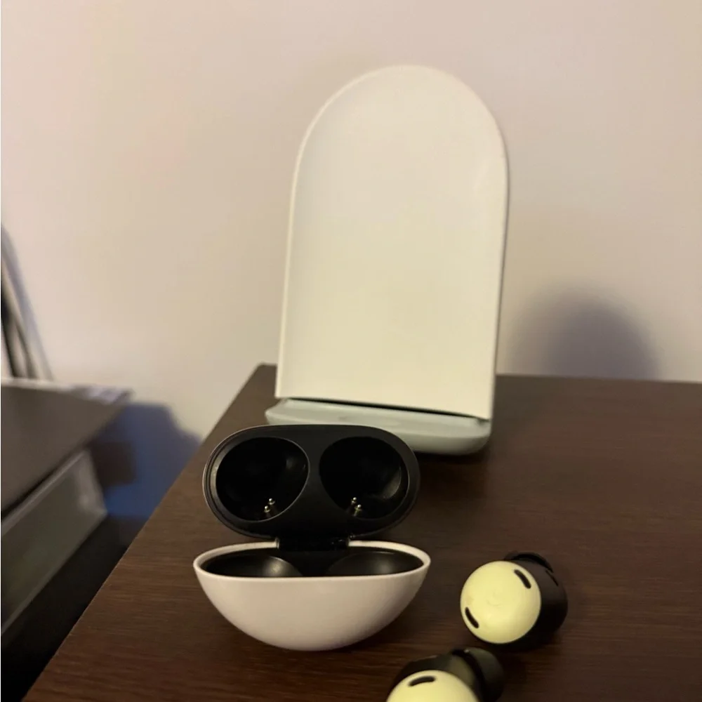 Lemongrass Google Pixel Earbuds and Charging Stand
